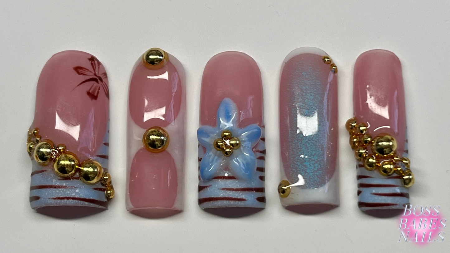 Summertime Blues Press On Nails