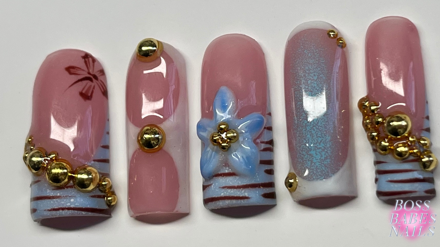 Summertime Blues Press On Nails