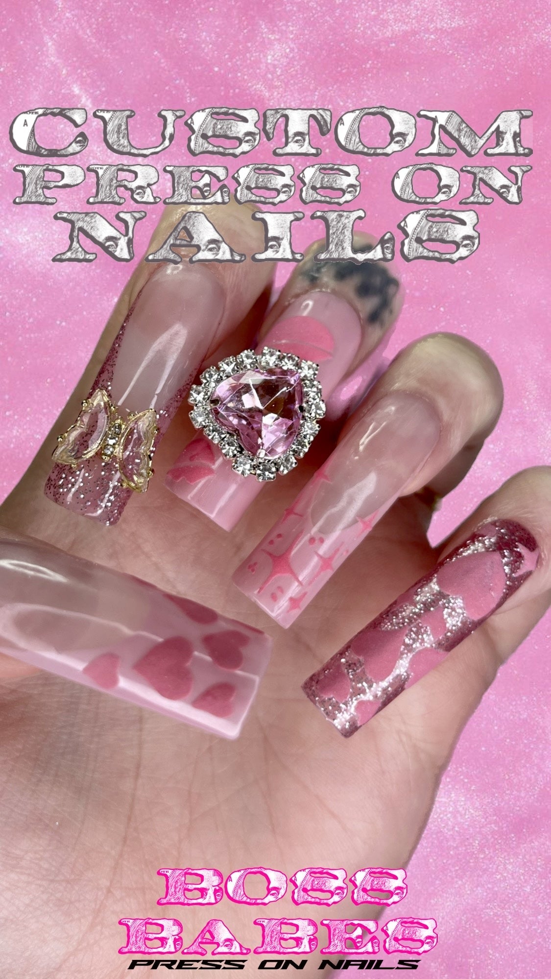 Custom handmade press on nail set in UK with shape and design options