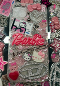 Handmade junk style phone case with Barbie logo & hello kitty 