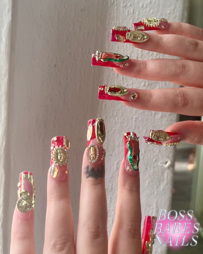 Handmade Press On Nails in the UK with religion inspired charms