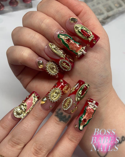 Handmade Press On Nails in the UK with religion inspired charms
