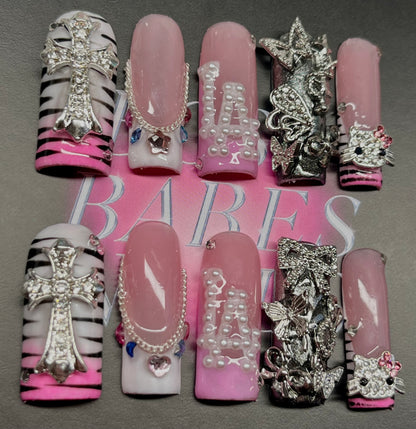 Handmade Press On Nails set in the UK with 3D charms